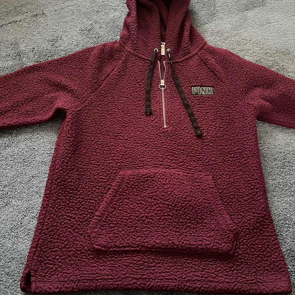 PINK Maroon Sherpa Hoodie